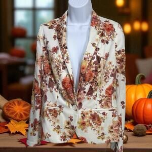 Lauren Conrad Womens NWT Ivory Floral Long Sleeve Notch Lapel Blazer Size 12